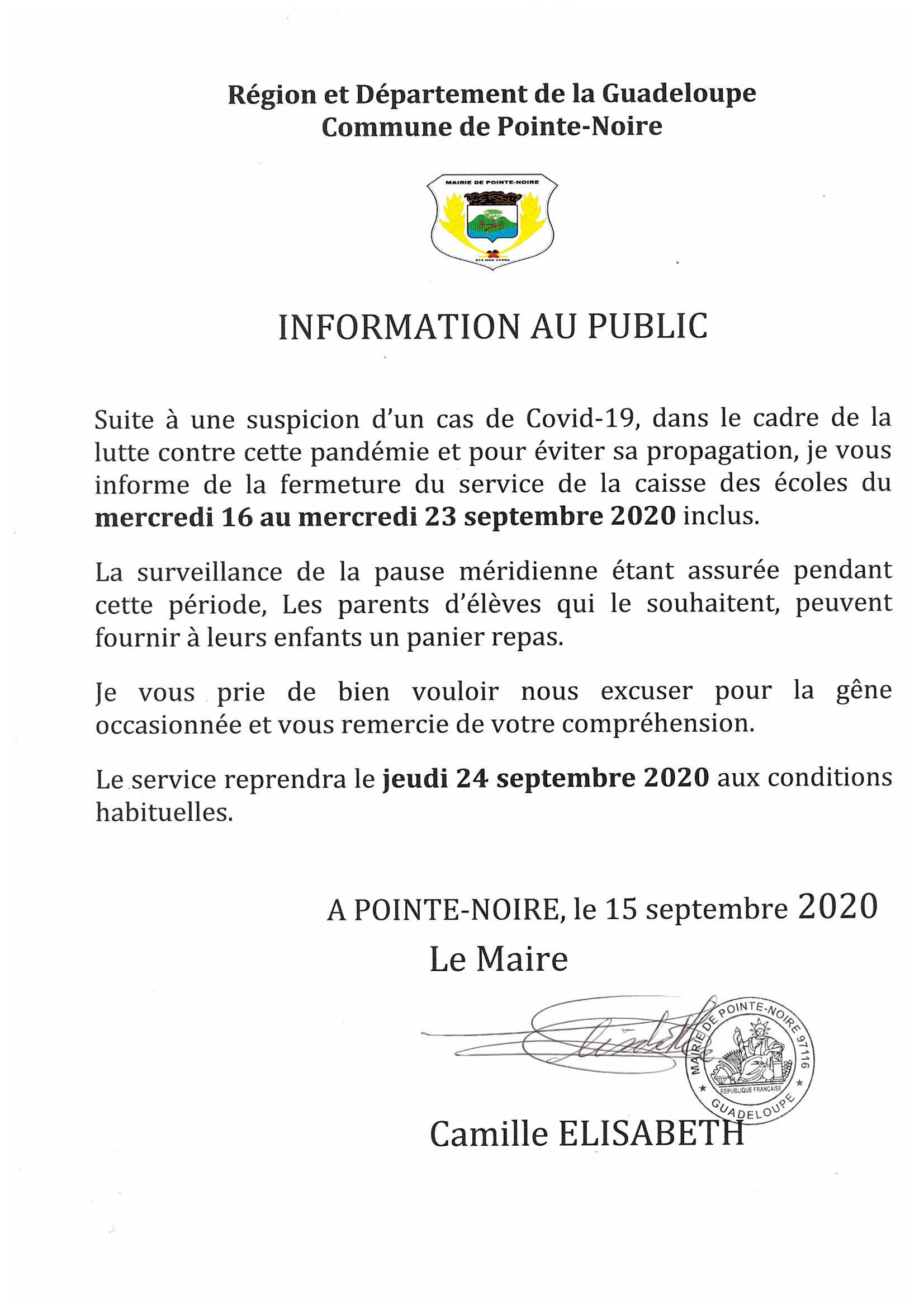 communiqué covid19 caisse des écoles